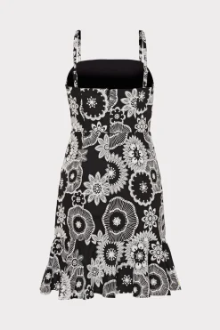 MILLY Mini Dresses-Linen Embroidered Dress Black/White