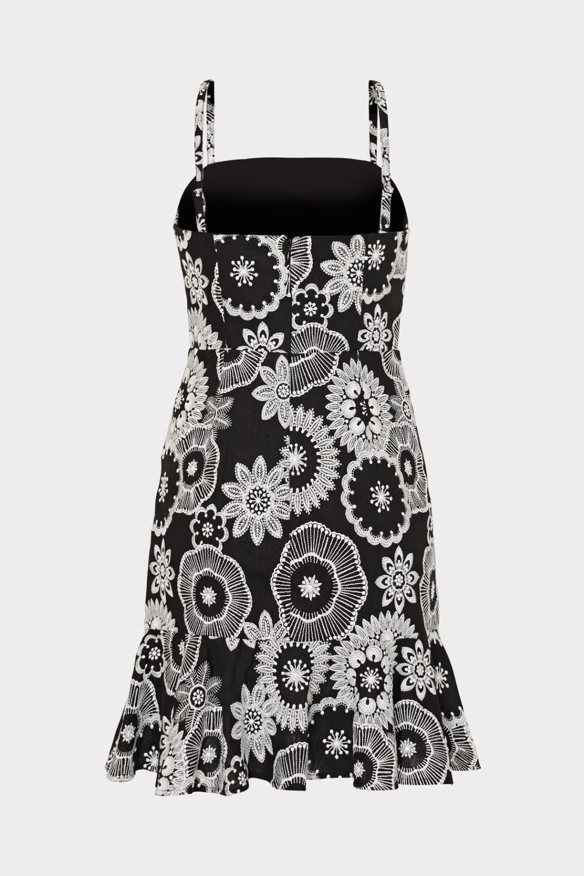 MILLY Mini Dresses-Linen Embroidered Dress Black/White