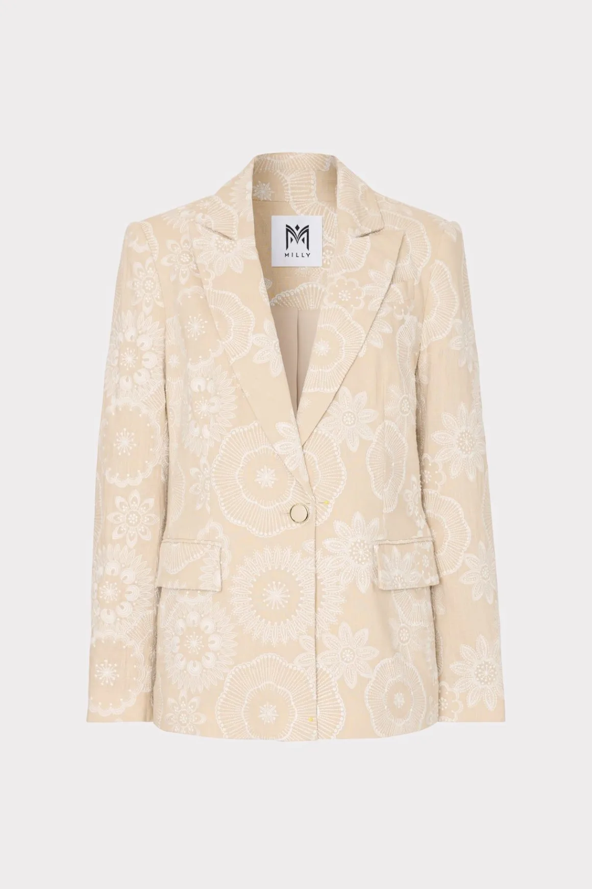 MILLY Blazers-Linen Embroidered Jacket Natural/Ecru