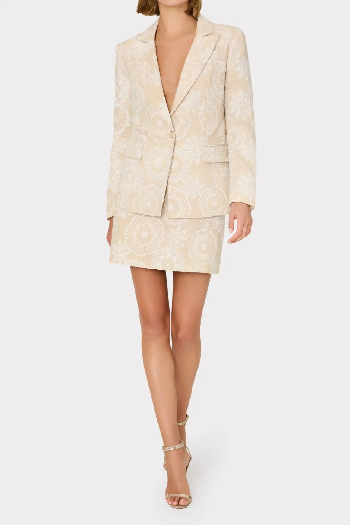 MILLY Blazers-Linen Embroidered Jacket Natural/Ecru