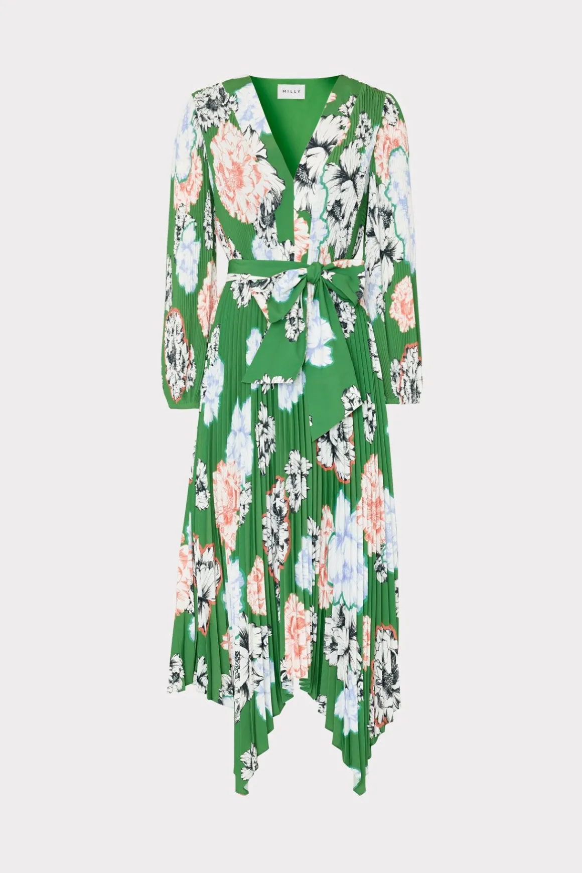 MILLY Cocktail Dresses-Liora Petals In Bloom Pleated Dress Green Multi