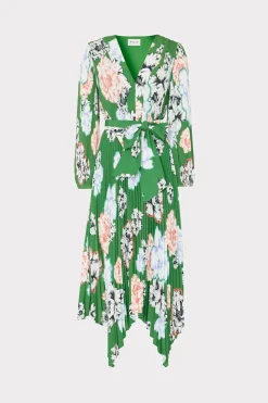 MILLY Jumpsuits & Rompers-Liora Petals In Bloom Pleated Dress Green Multi