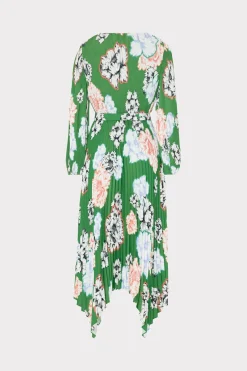 MILLY Guest Of Dresses-Liora Petals In Bloom Pleated Dress Green Multi