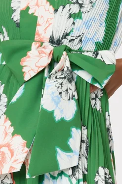 MILLY Day Dresses-Liora Petals In Bloom Pleated Dress Green Multi