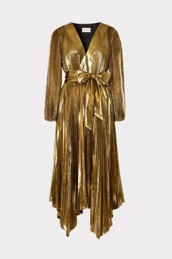 MILLY Maxi Dresses-Liora Pleated Lame Dress Gold