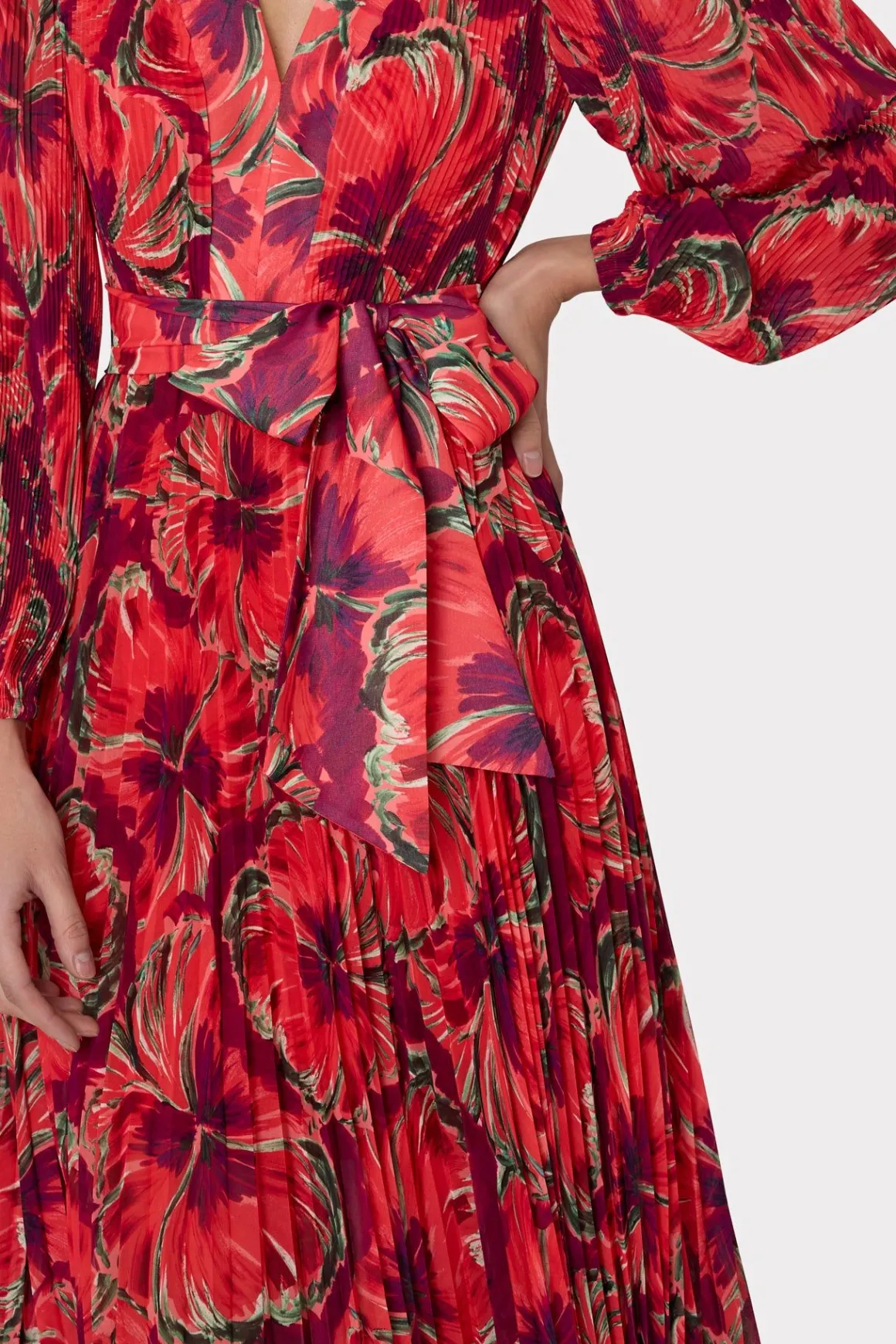 MILLY Guest Of Dresses-Liora Windmill Floral Pleated Dress Red Multi