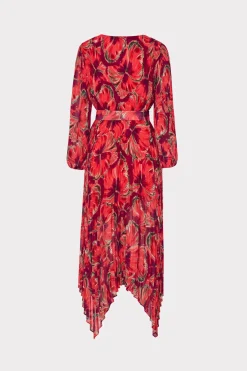 MILLY Guest Of Dresses-Liora Windmill Floral Pleated Dress Red Multi