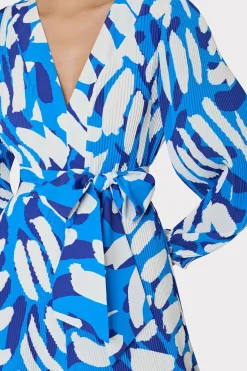 MILLY Day Dresses-Liv Brushstroke Pleated Dress Blue Multi