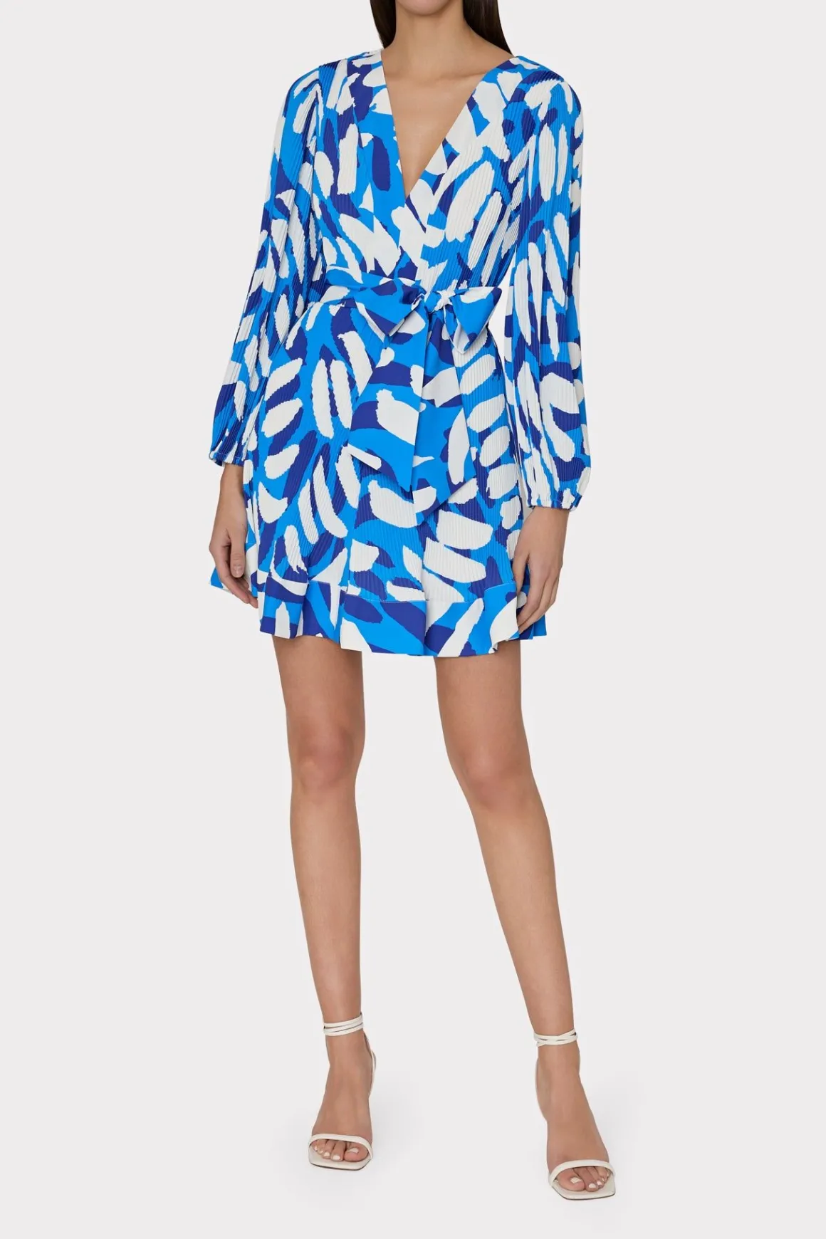 MILLY Jumpsuits & Rompers-Liv Brushstroke Pleated Dress Blue Multi