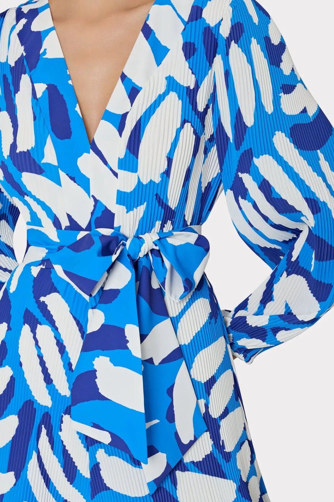 MILLY Mini Dresses-Liv Brushstroke Pleated Dress Blue Multi
