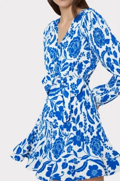MILLY Mini Dresses-Liv Flowers Of Spain Pleated Dress Blue/White