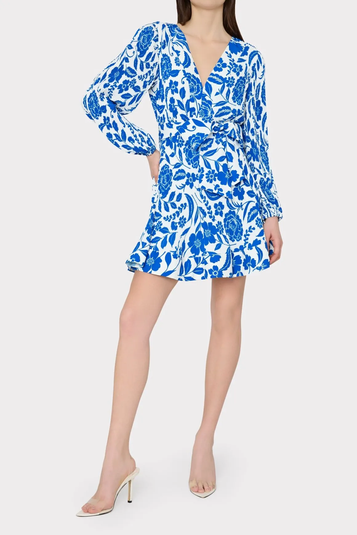 MILLY Day Dresses-Liv Flowers Of Spain Pleated Dress Blue/White