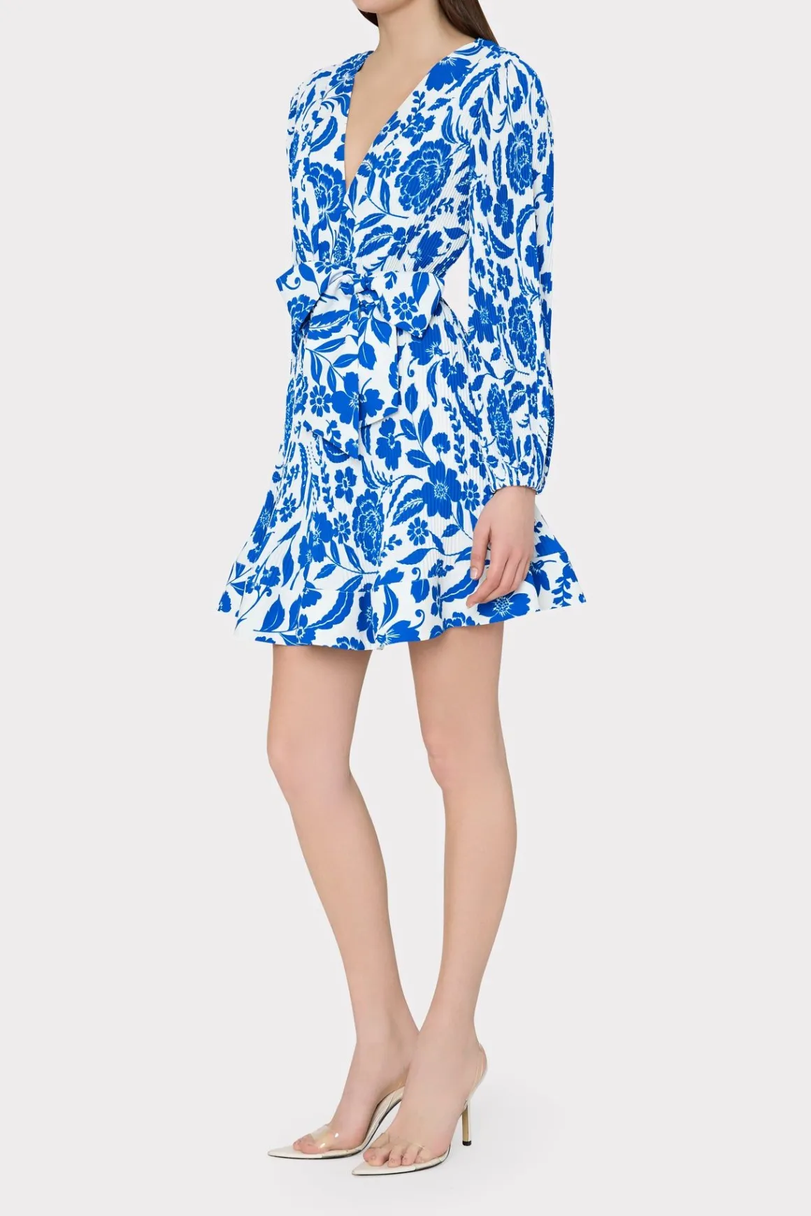 MILLY Day Dresses-Liv Flowers Of Spain Pleated Dress Blue/White
