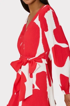 MILLY Cocktail Dresses-Liv Grand Foliage Pleated Dress Red/White
