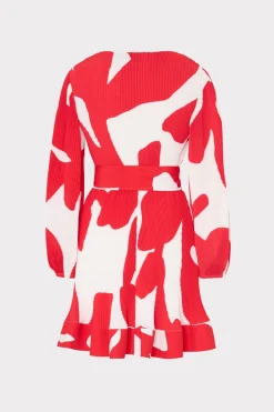 MILLY Cocktail Dresses-Liv Grand Foliage Pleated Dress Red/White