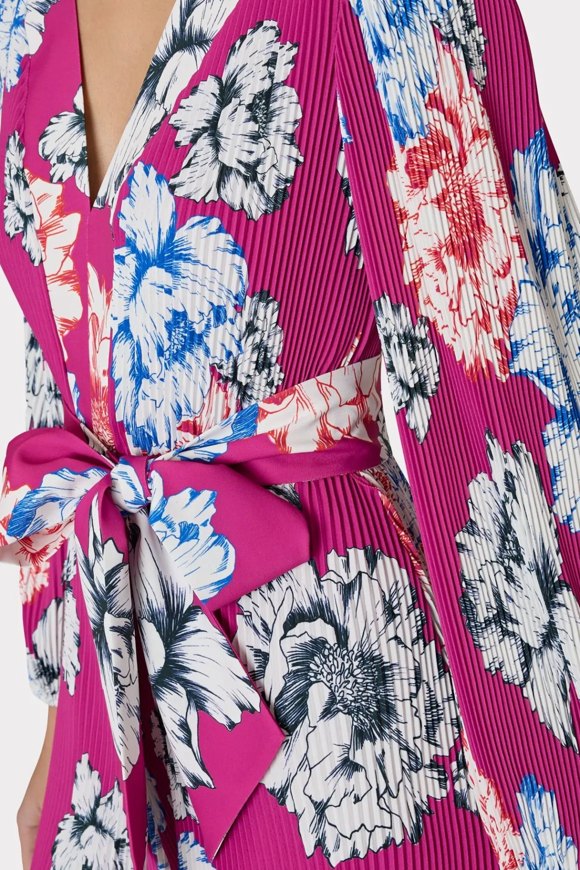 MILLY Day Dresses-Liv Petals In Bloom Pleated Dress Pink Multi