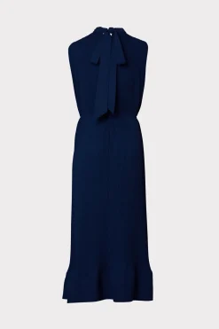 MILLY Day Dresses-Melina Solid Pleated Dress Navy