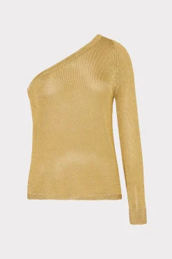 MILLY Tops-Metallic Knit One Shoulder Top Gold