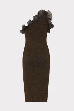 MILLY Sweaters & Knits-Metallic Scallop Ruffle One Shoulder Dress Gold