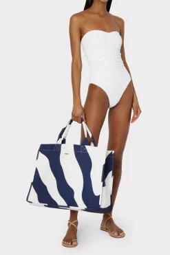 MILLY Accessories-Mimi Canvas Tote Ecru/Navy