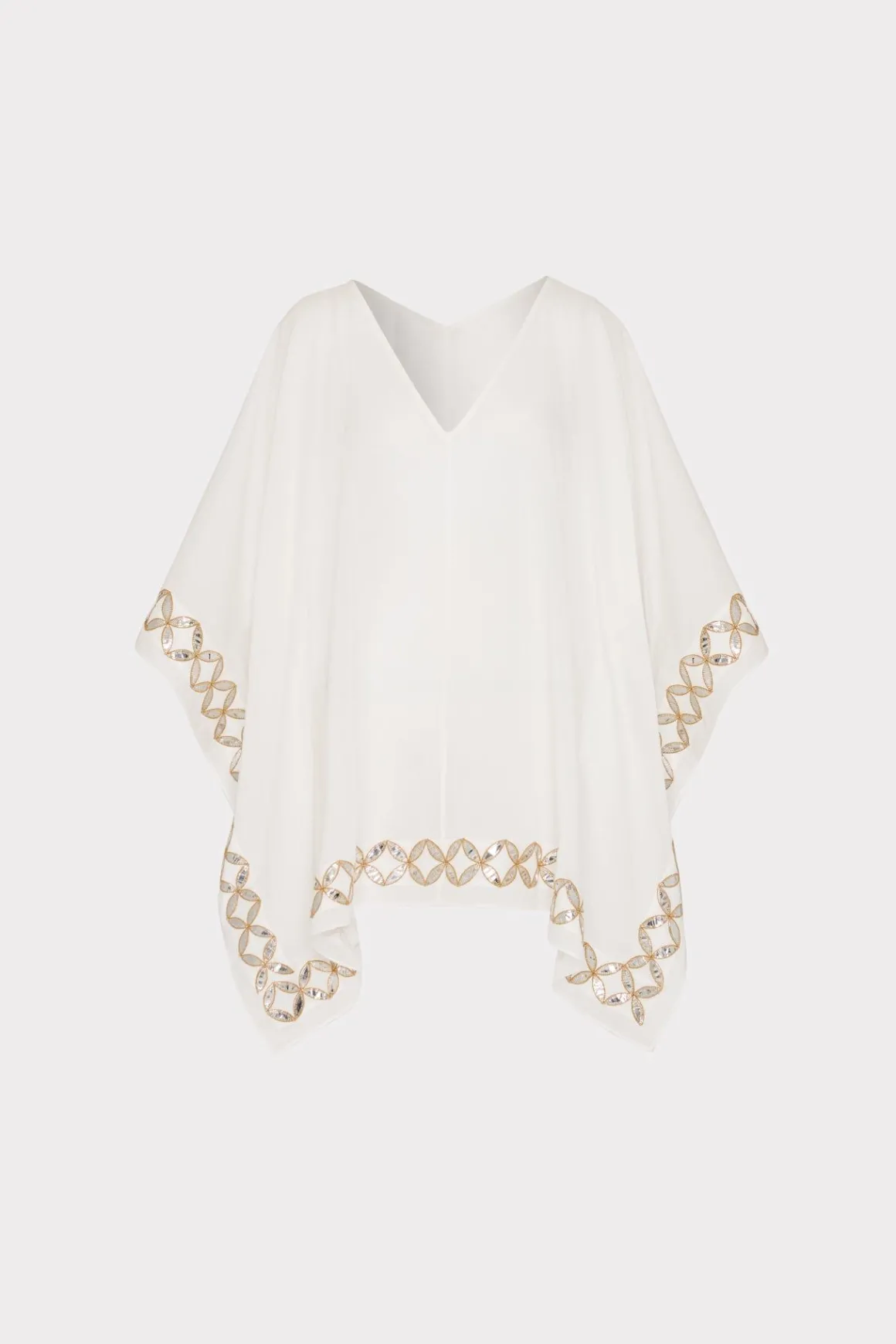 MILLY Jumpsuits & Rompers-Mirrored Embroidery Caftan White/Gold