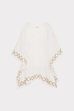 MILLY Cover-Ups-Mirrored Embroidery Caftan White/Gold