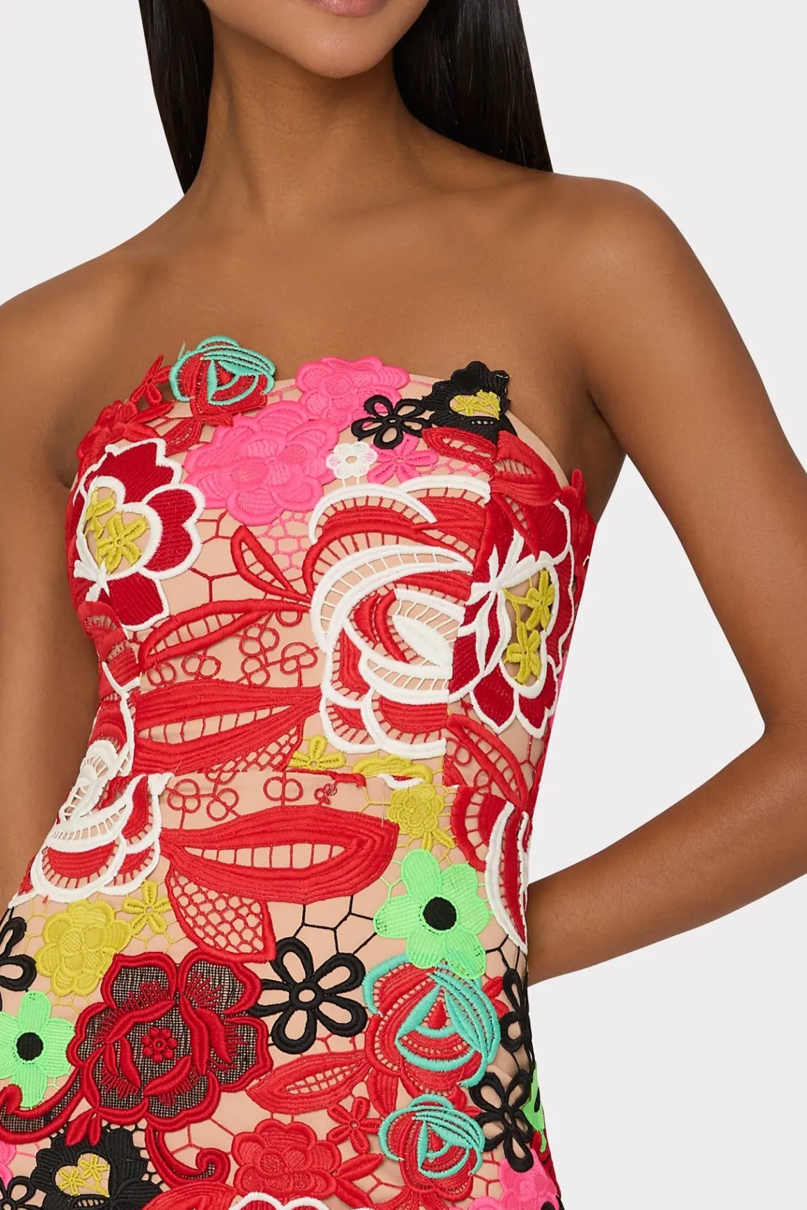 MILLY Jumpsuits & Rompers-Multi Color Lace Dress Red Multi