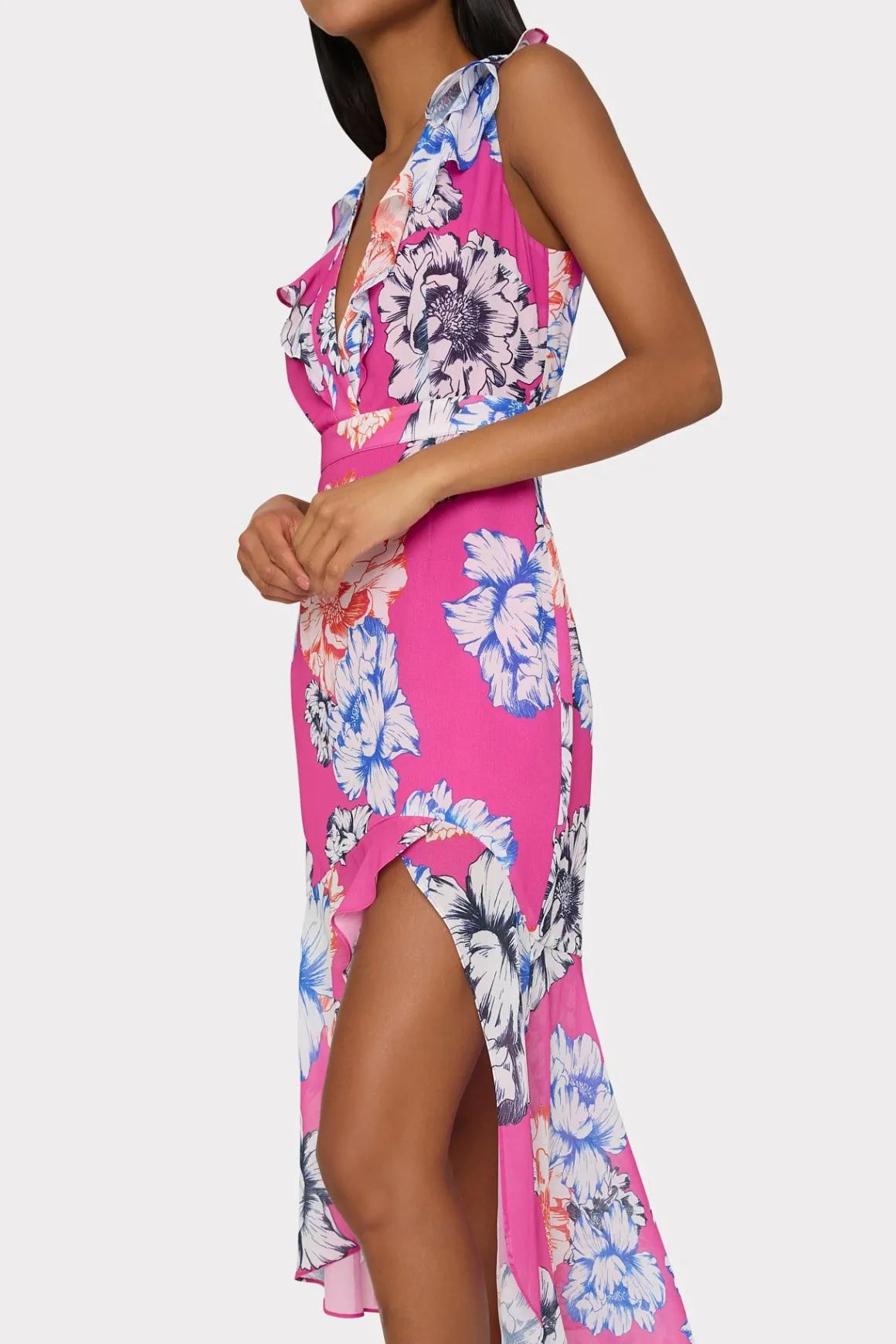 MILLY Sundresses-Nanci Petals In Bloom Ruffle Dress Pink Multi