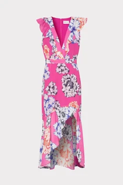 MILLY Pink Dresses-Nanci Petals In Bloom Ruffle Dress Pink Multi