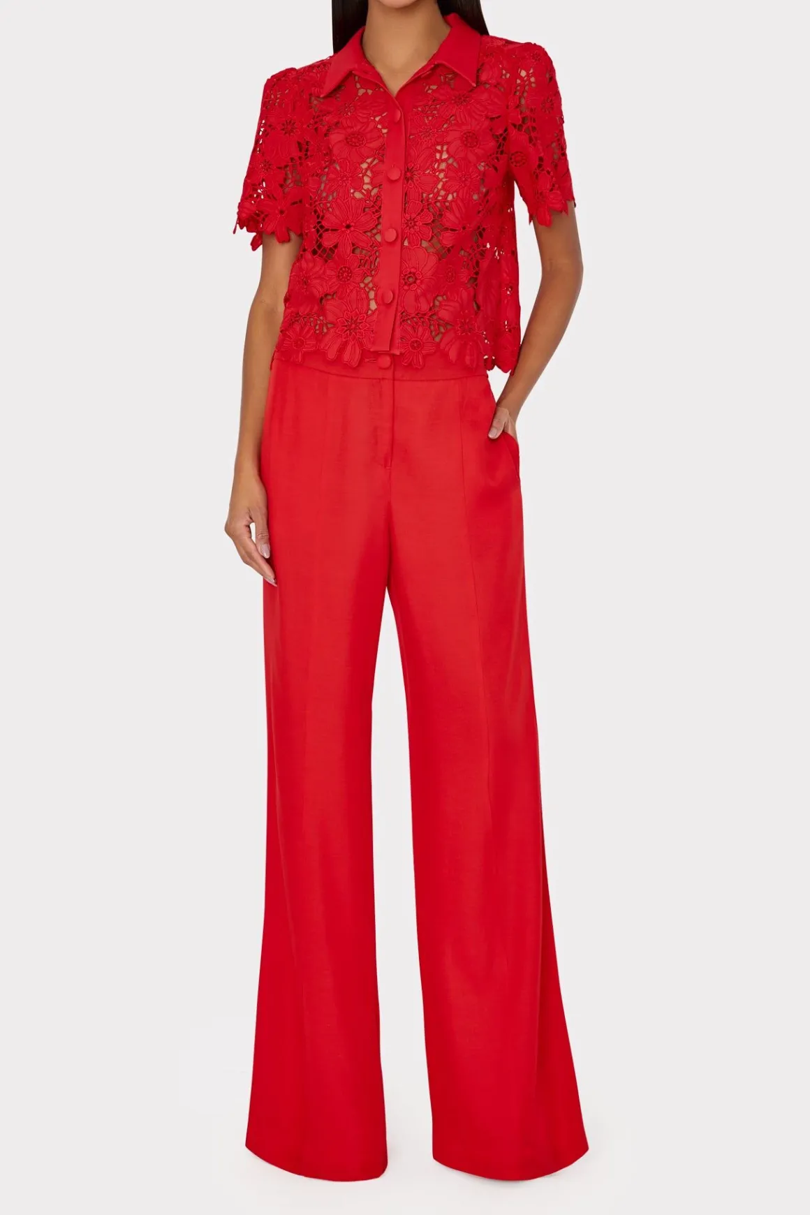 MILLY Pants-Nash Viscose Twill Pants Red