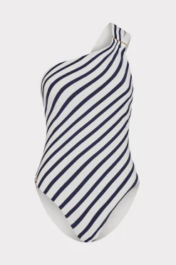 MILLY Jumpsuits & Rompers-Nautical Stripe One Shoulder One Piece Navy/White
