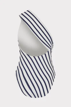 MILLY Jumpsuits & Rompers-Nautical Stripe One Shoulder One Piece Navy/White