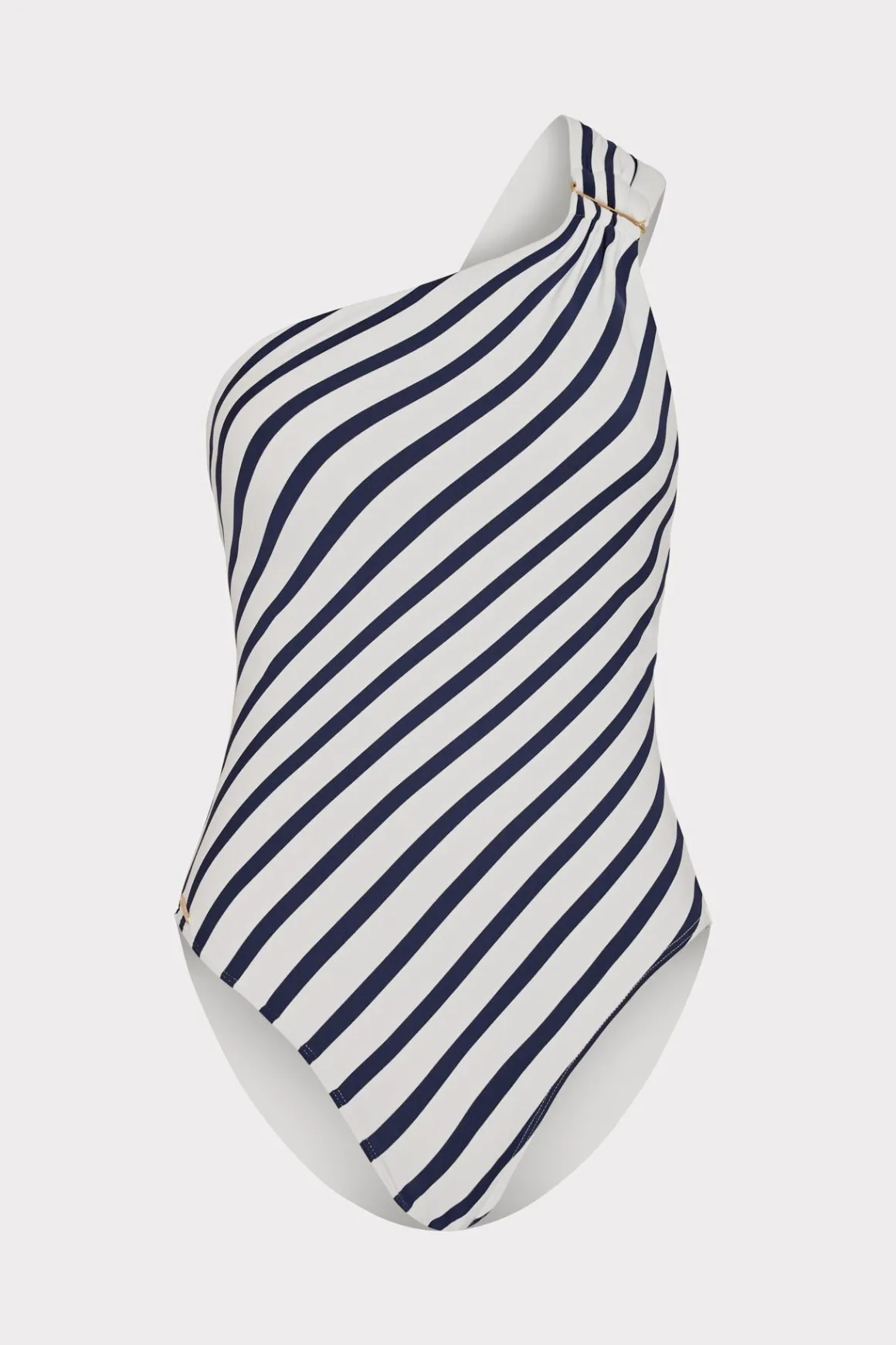 MILLY One Piece Swimsuits-Nautical Stripe One Shoulder One Piece Navy/White