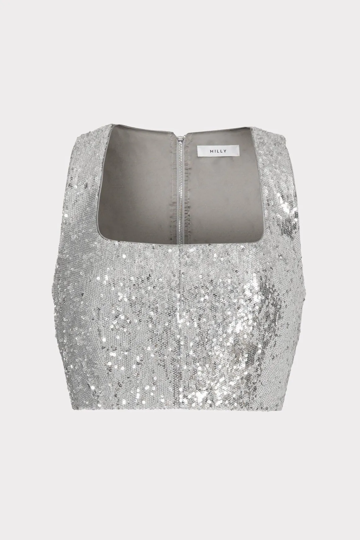 MILLY Tops-Nickie Sequins Crop Top Silver