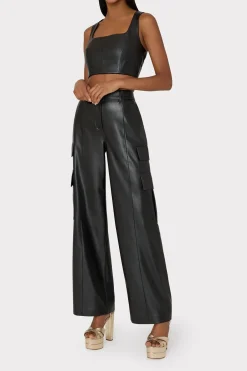 MILLY Matching Sets-Nickie Vegan Leather Crop Top Black