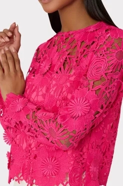 MILLY Jumpsuits & Rompers-Nori 3D Lace Shirt Milly Pink