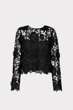 MILLY Tops-Nori 3D Lace Shirt Black