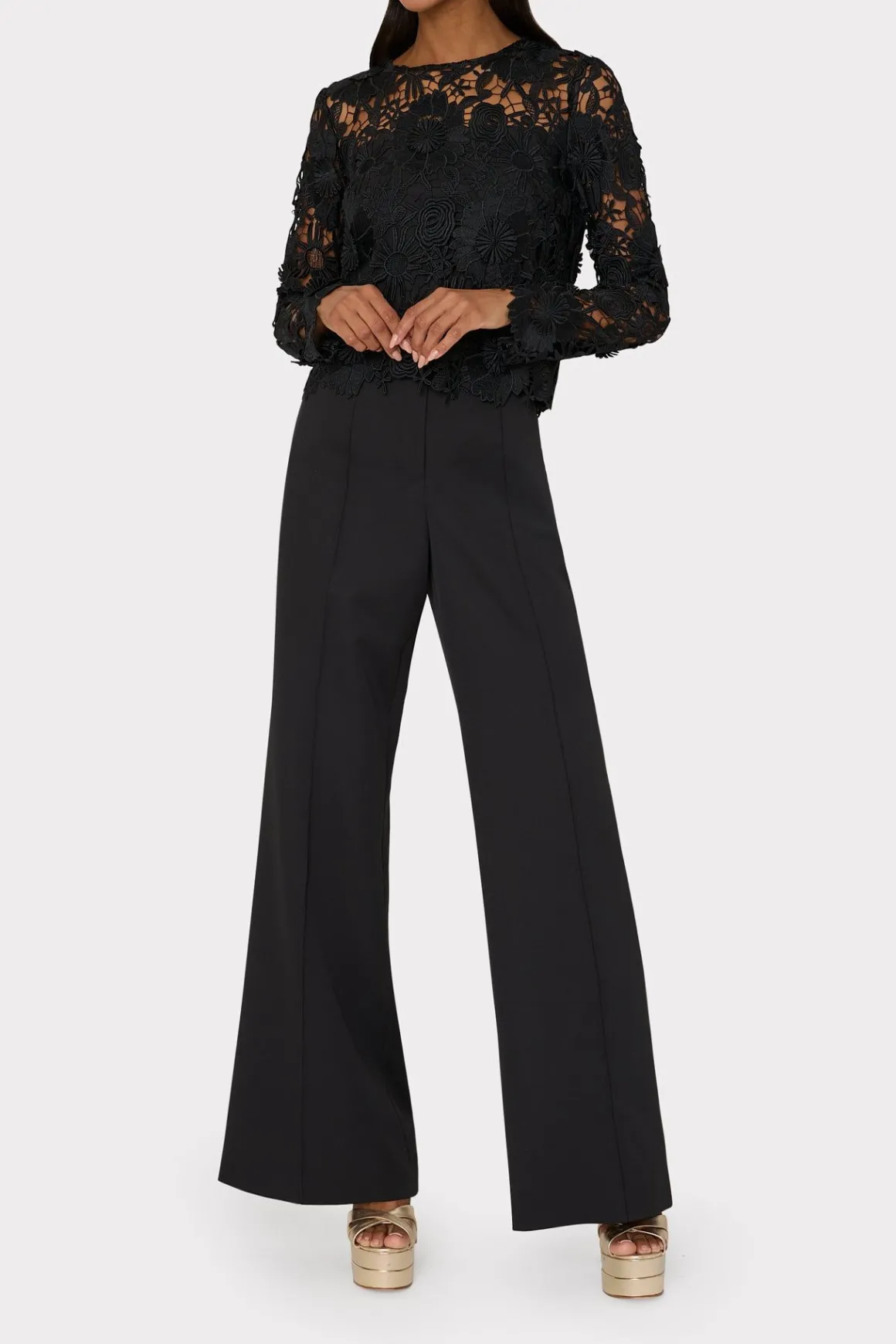 MILLY Tops-Nori 3D Lace Shirt Black