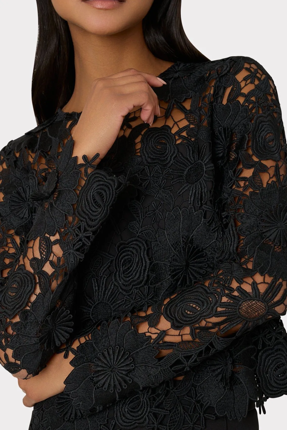 MILLY Jumpsuits & Rompers-Nori 3D Lace Shirt Black