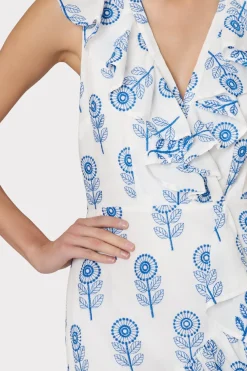 MILLY Jumpsuits & Rompers-Novi Poppy Embroidery Wrap Dress White/Blue