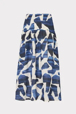MILLY Cover-Ups-Ocean Puzzle Viscose Linen Skirt Navy Multi