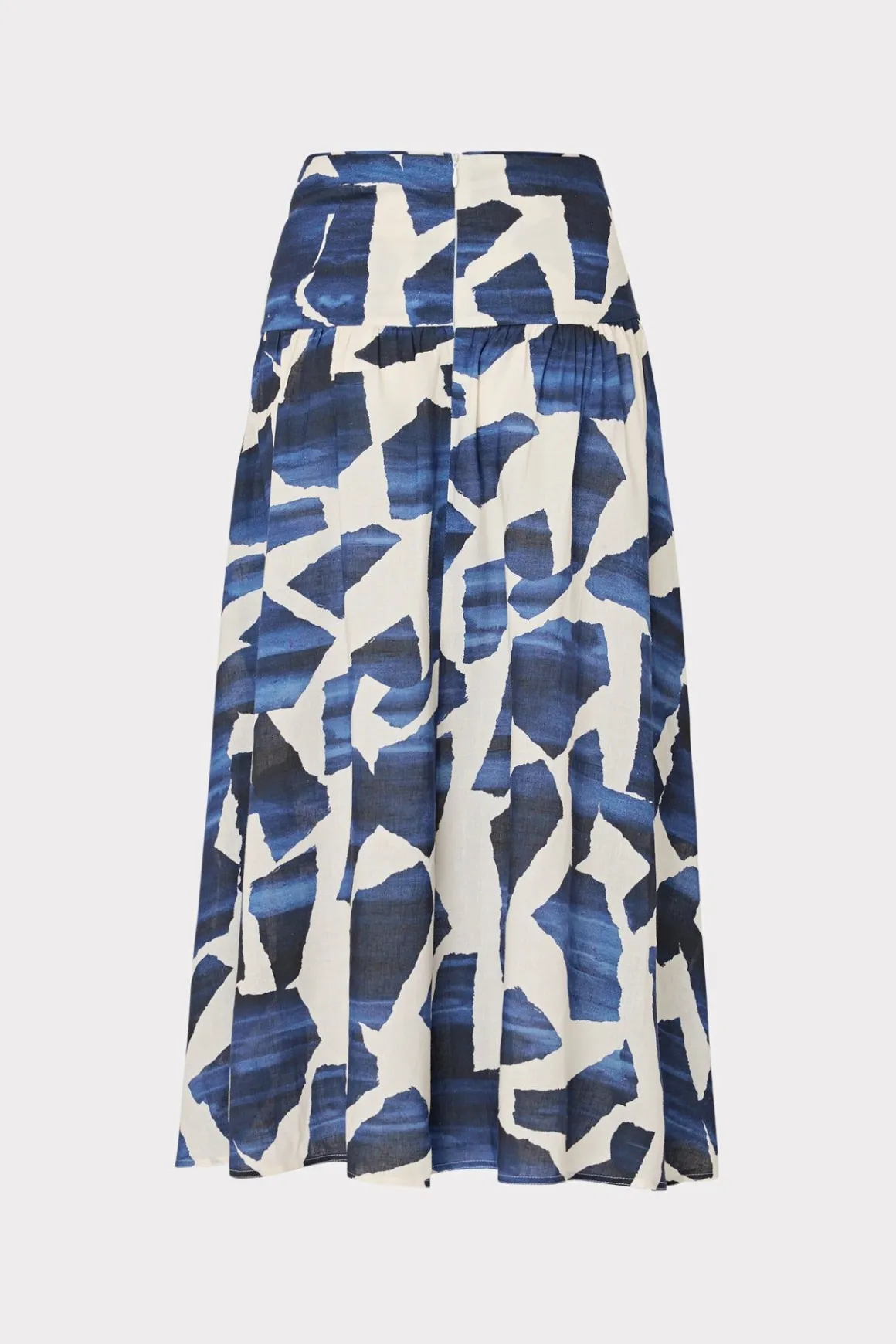 MILLY Jumpsuits & Rompers-Ocean Puzzle Viscose Linen Skirt Navy Multi