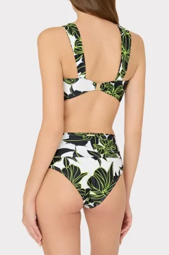 MILLY Jumpsuits & Rompers-Olivia Sea Of Petals Draped Bandeau Top Chartreuse/Black
