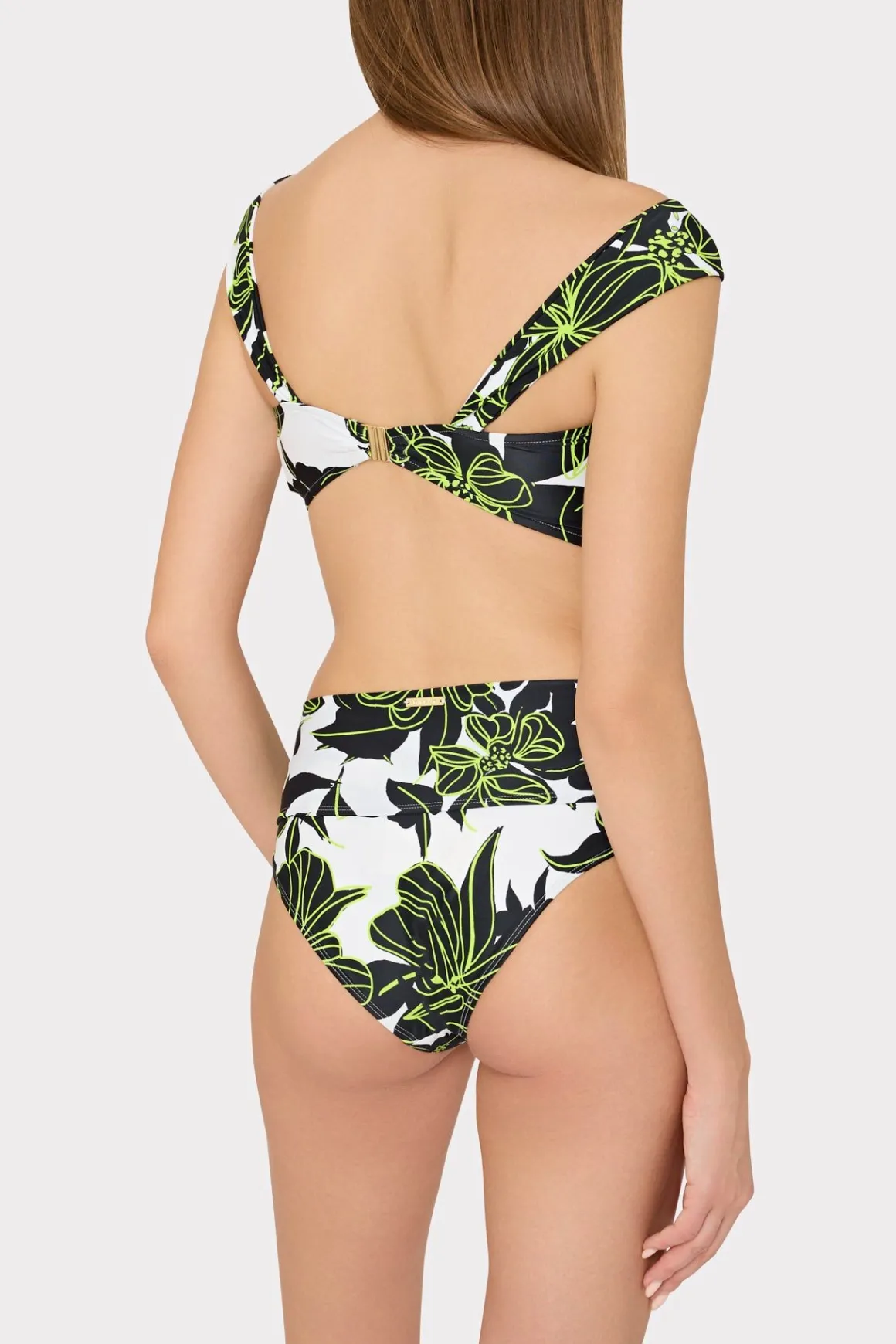 MILLY Jumpsuits & Rompers-Olivia Sea Of Petals Draped Bandeau Top Chartreuse/Black