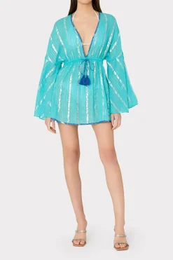 MILLY Jumpsuits & Rompers-Olympia Lurex Stripe Coverup Dress Turquoise/Blue
