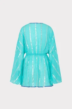 MILLY Jumpsuits & Rompers-Olympia Lurex Stripe Coverup Dress Turquoise/Blue