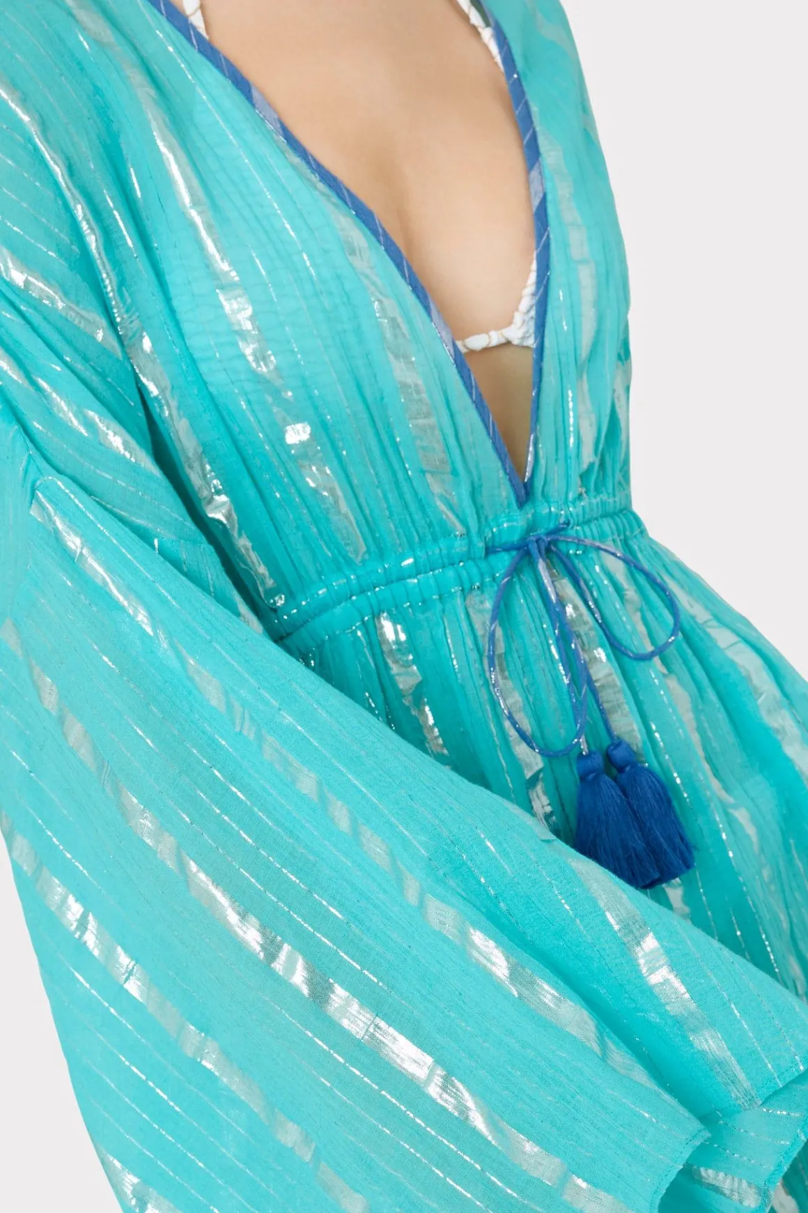 MILLY Cover-Ups-Olympia Lurex Stripe Coverup Dress Turquoise/Blue