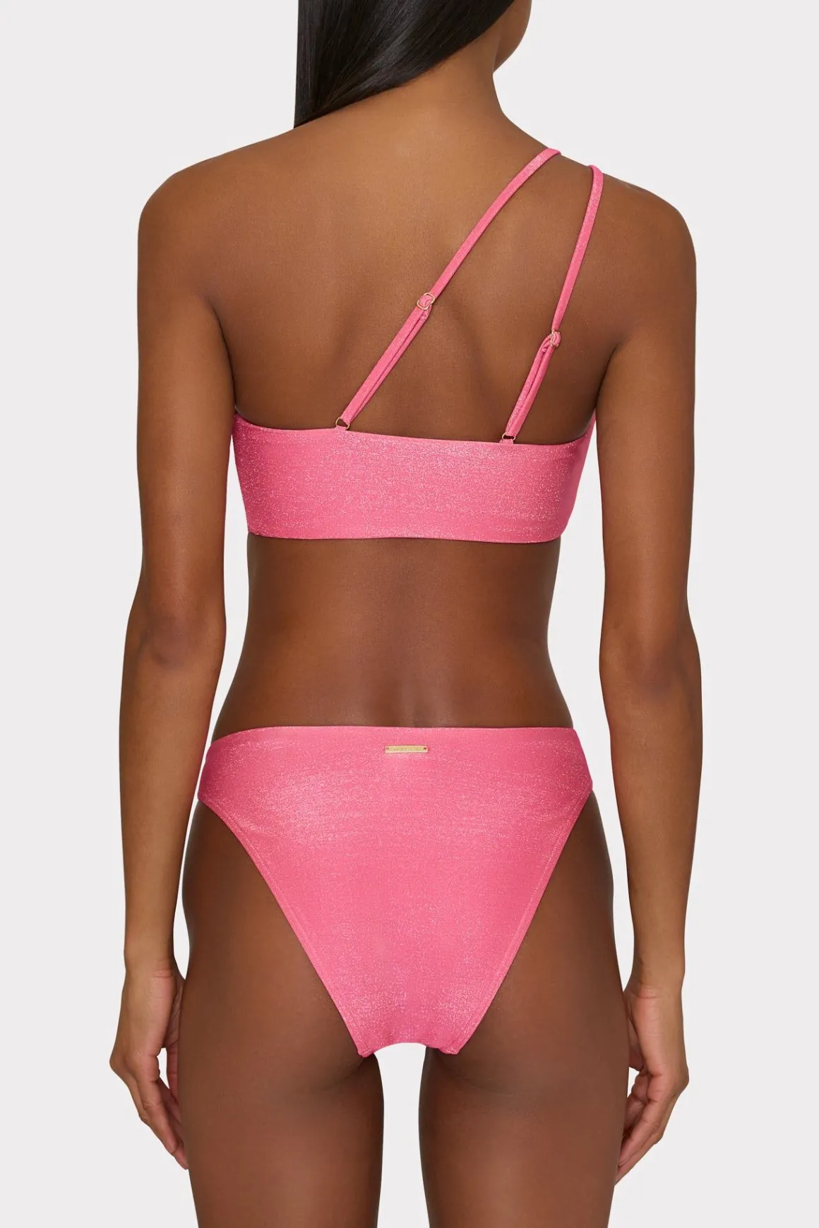 MILLY Jumpsuits & Rompers-One Shoulder O-Ring Bikini Top Shimmer Pink
