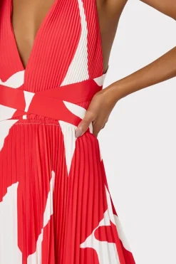 MILLY Jumpsuits & Rompers-Oria Grand Foliage Pleated Dress Red/White