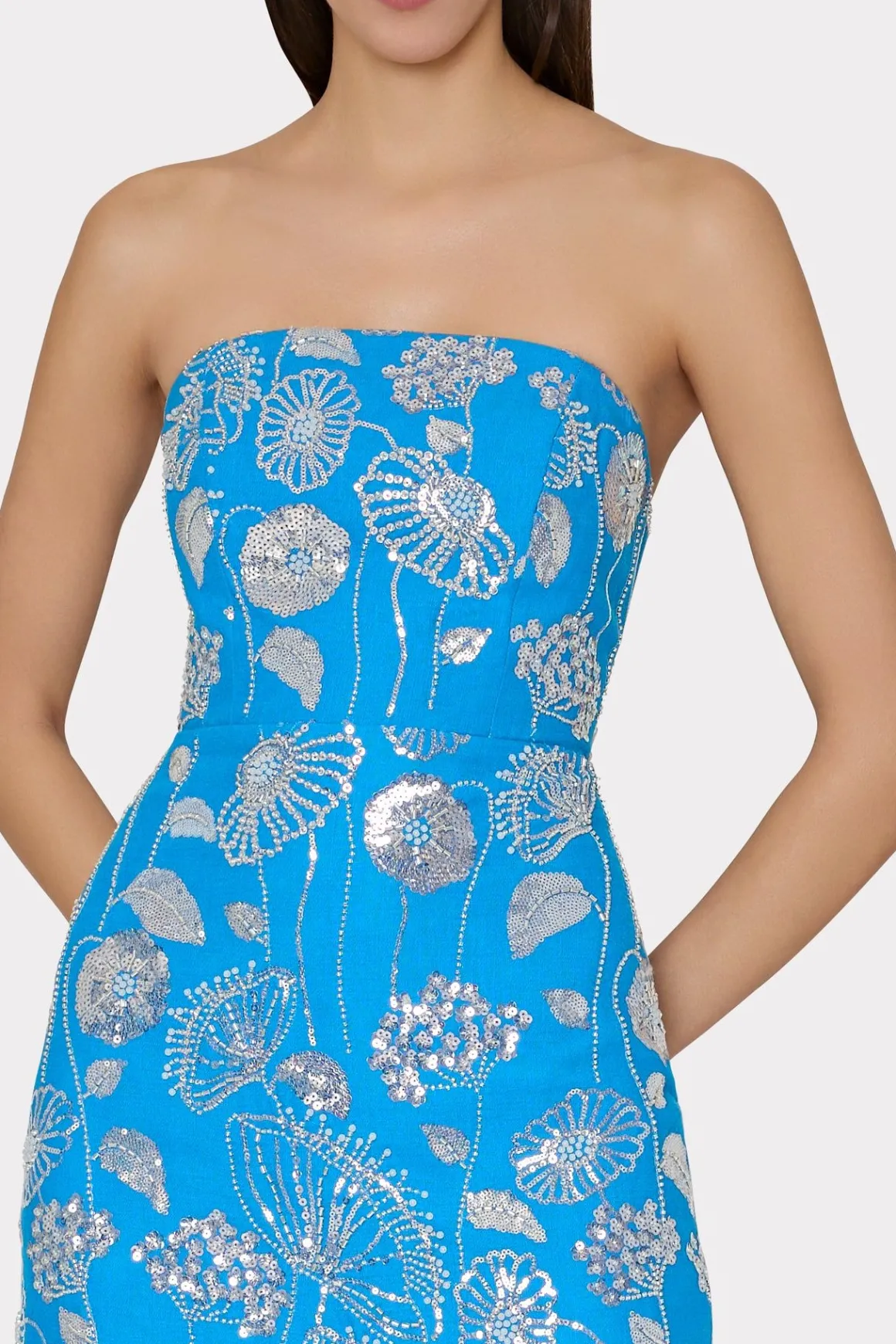 MILLY Guest Of Dresses-Orion Sequin Embellished Linen Dress Blue/White